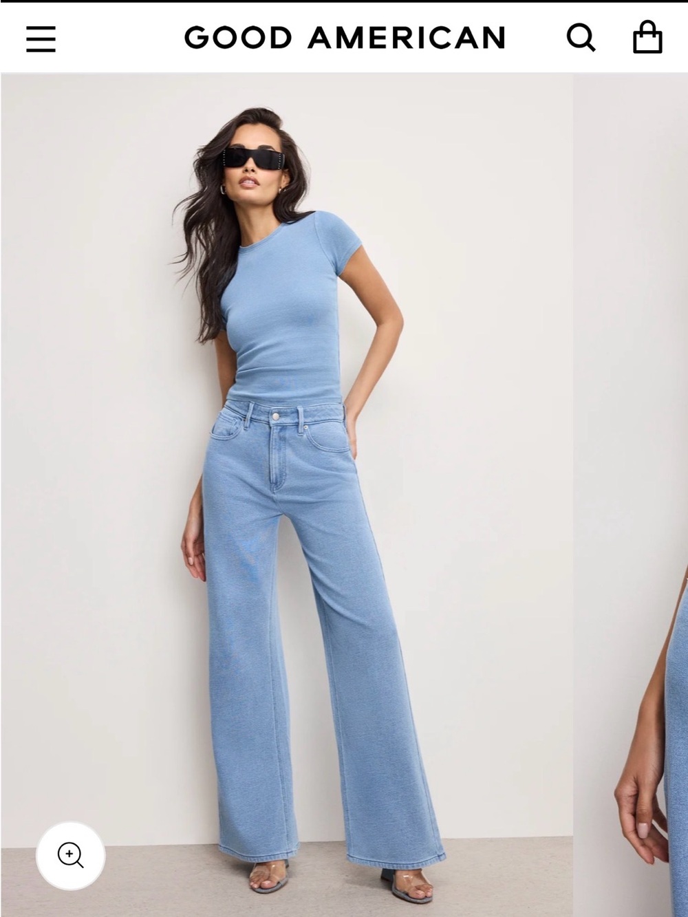 Good American Powder Blue High-Rise Wide-Leg Jeans